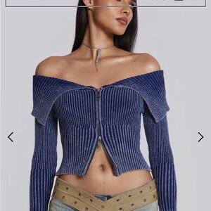 Jaded London Navy Ribbed Sweater S